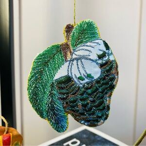 VINTAGE Eaton 1994 Embroidered Christmas Ornament -Pine Cone Shaped Forest
